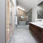 warm walnut bathroom luxury remodeling luxury bathroom ideas luxury bathroom remodel in atlanta walnut vanity custom cabinetry marble floor shower ideas bathroom ideas bathroom remodel ideas black faucets